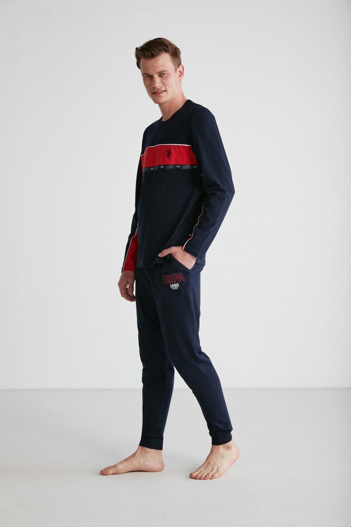 ست پیژامه آبی مردانه لباس خواب یقه گرد سرمه ای U.S. Polo Assn.