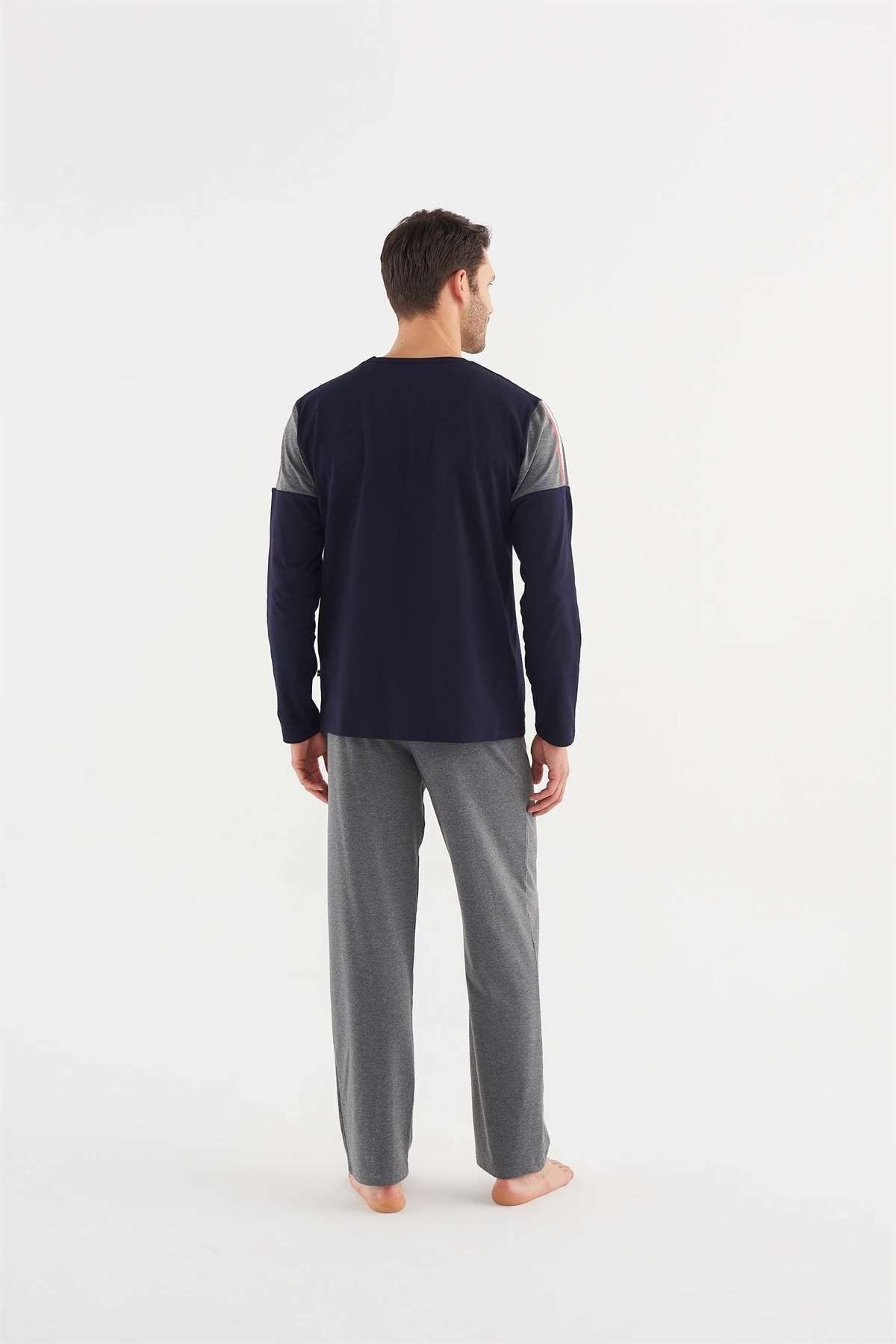 ست پیژامه آبی مردانه لباس خواب یقه گرد 18629 23k U.S. Polo Assn.