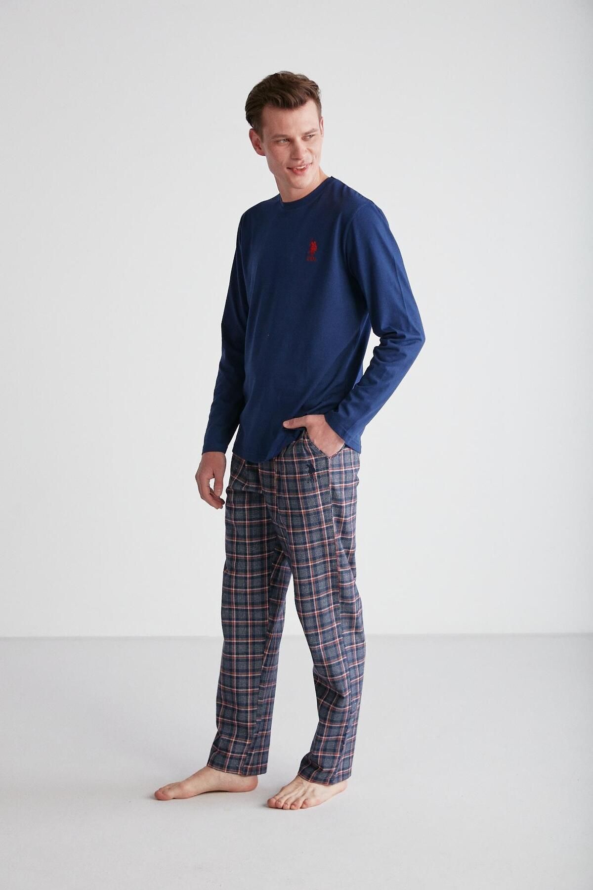 ست پیژامه آبی مردانه لباس خواب یقه گرد سرمه ای U.S. Polo Assn.