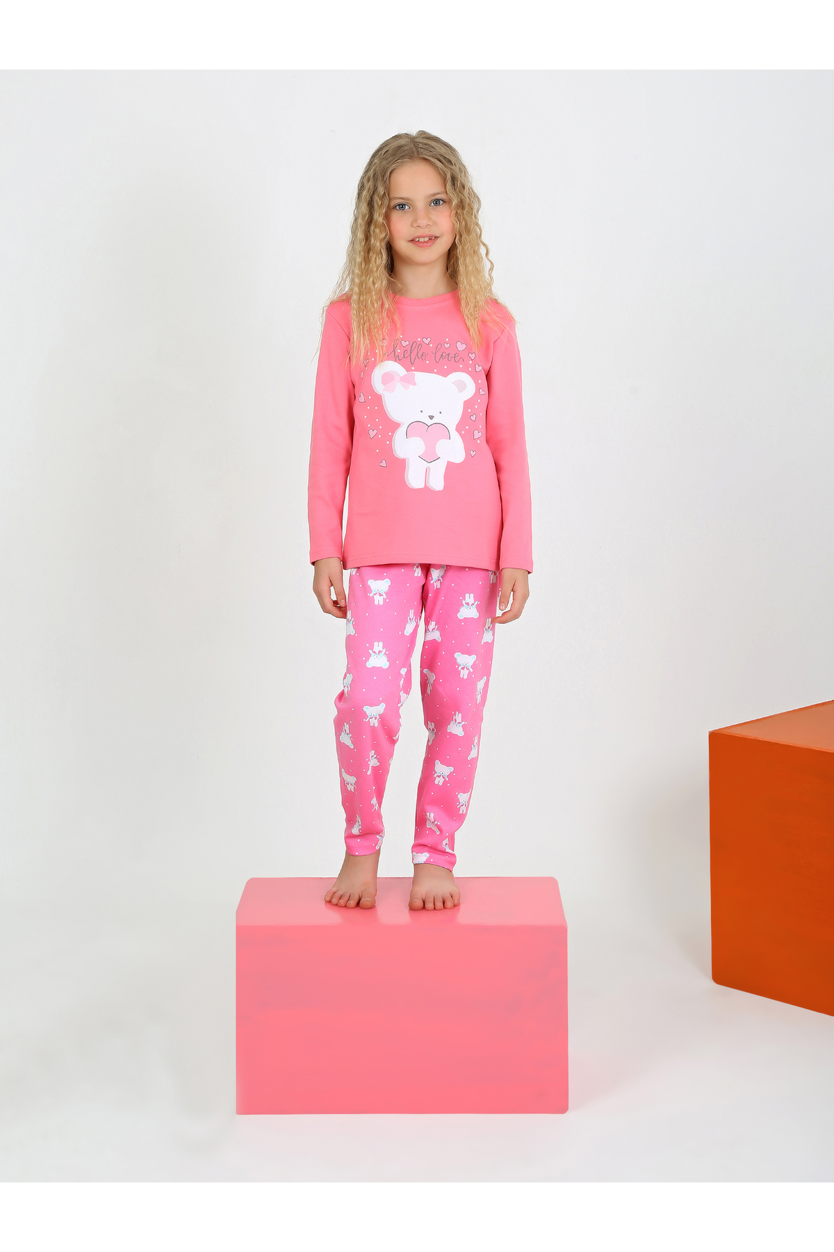 vitmo Girl's Long Sleeve Bow and Teddy Bear Model Pajama Set Trendyol