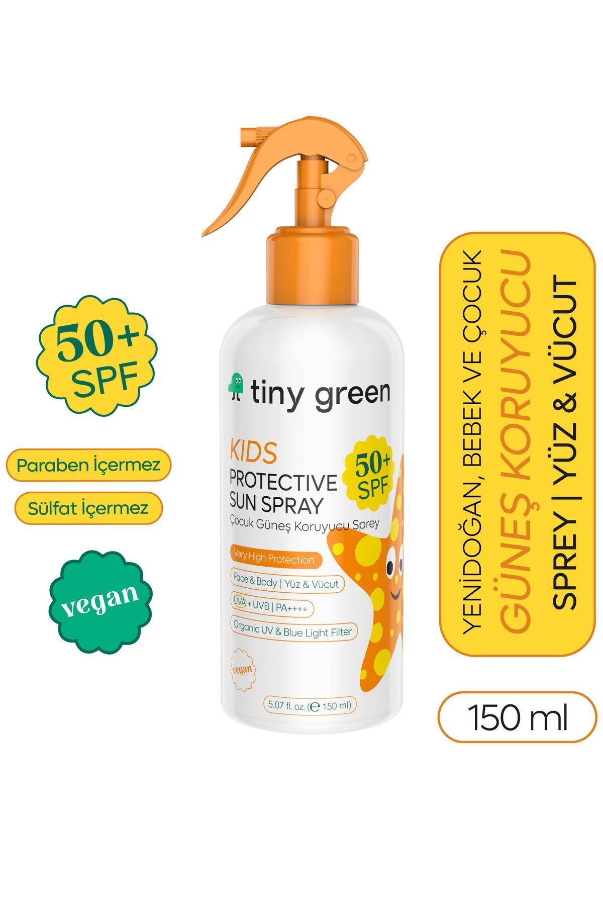 tiny green Bebek & Çocuk Güneş Spreyi SPF 50+ Yüz & Vücut için 150 ml