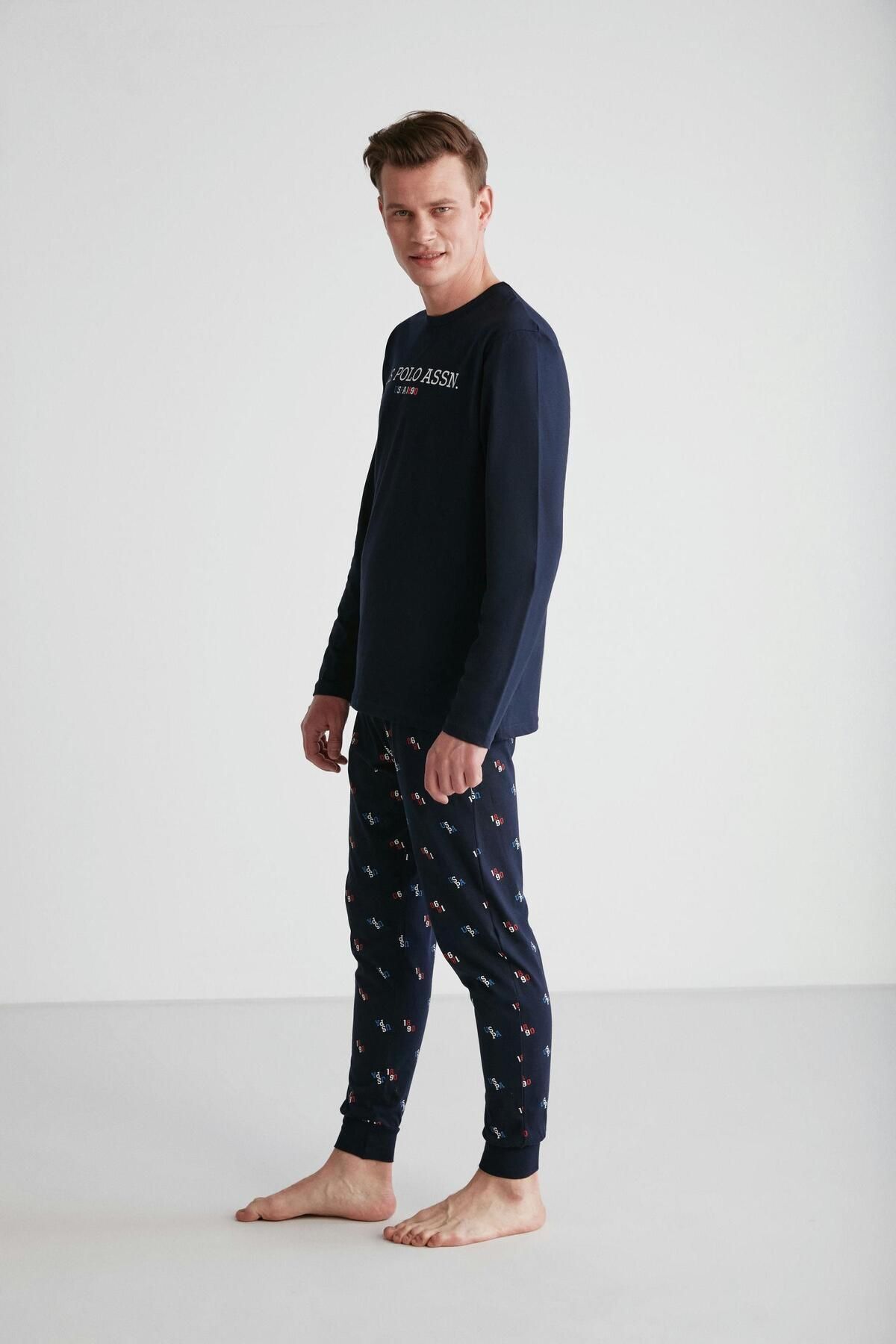 ست پیژامه آبی مردانه لباس خواب یقه گرد سرمه ای U.S. Polo Assn.