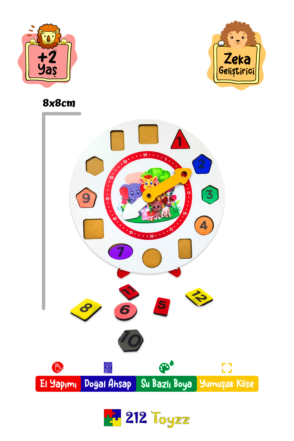 212toyzz Montessori Renkli Sevimli Hayvanlar Desenli Saat Öğretici Puzzle fotoğrafı 2 (önizleme)