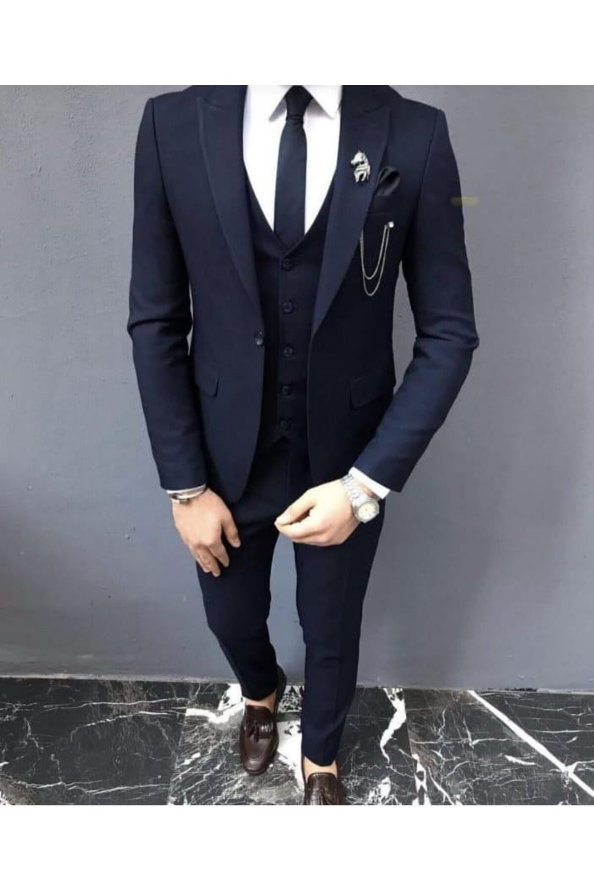 MISTER MR.PAPYON FASHION Erkek Lacivert Slim Fit Yelekli Takım Elbise