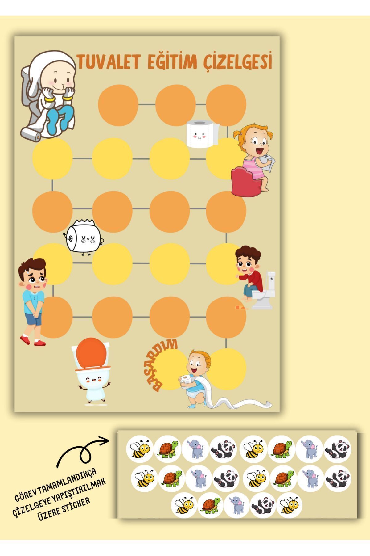 Çocuklar İçin Tuvalet Eğitimi Sticker Çizelgesi ve Hayvan Figürlü Etiketler