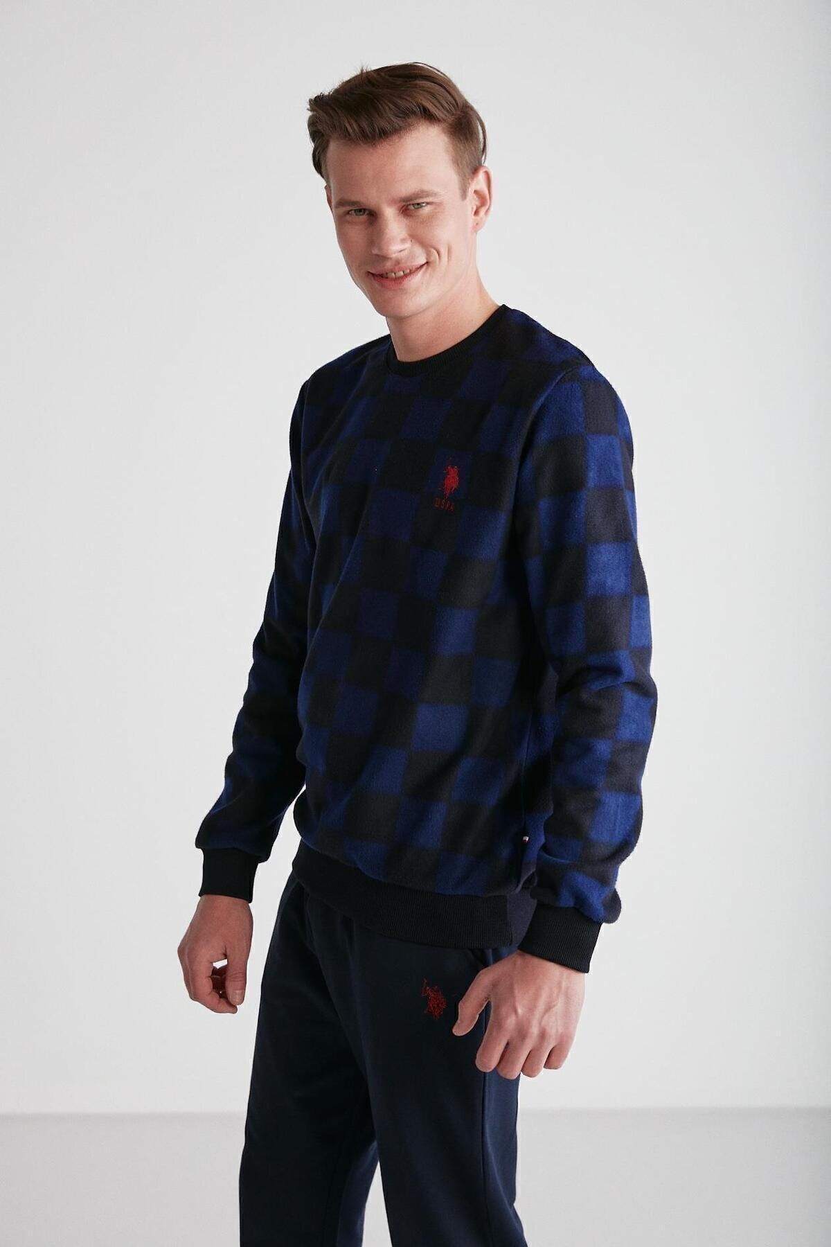U.S. Polo Assn. ست لباس خواب زمستانی شلوار گرمکن پنبه آبی سرمه ای مردانه