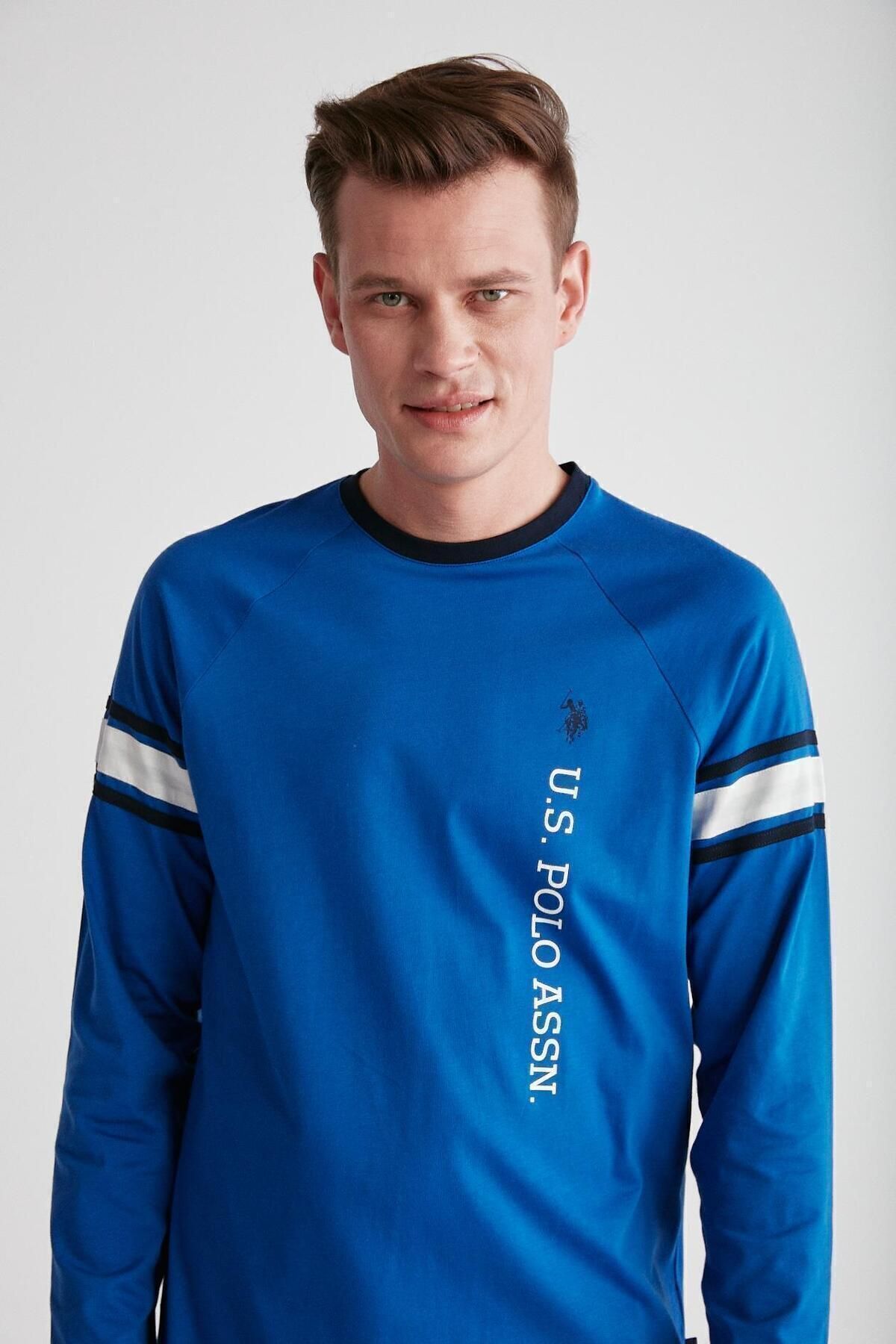 ست پیژامه آبی مردانه لباس خواب یقه گرد ساق اسکینی U.S. Polo Assn.
