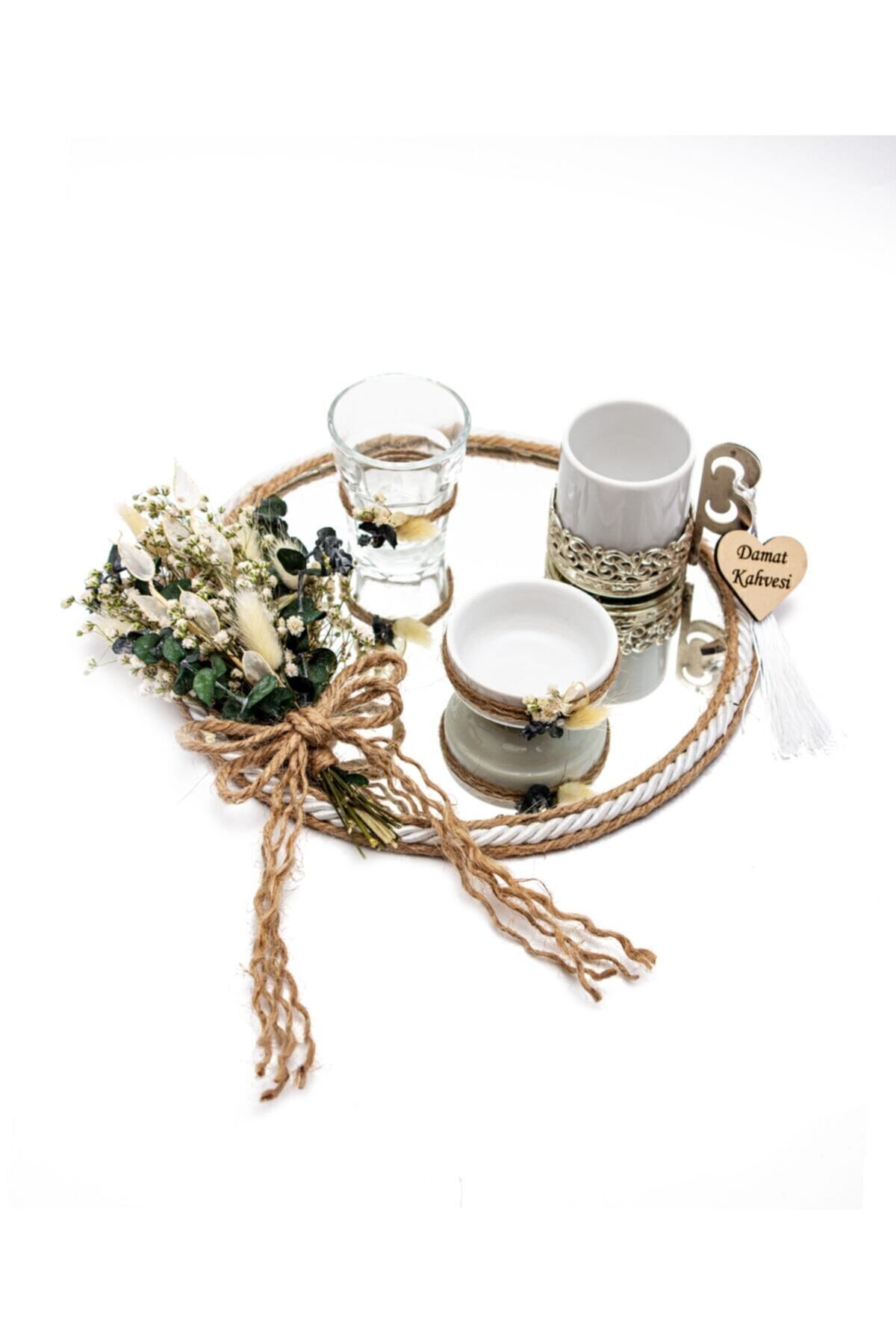 Lora Wedding Doğal Kurutulmuş Damat Kahvesi Tepsisi Takımı