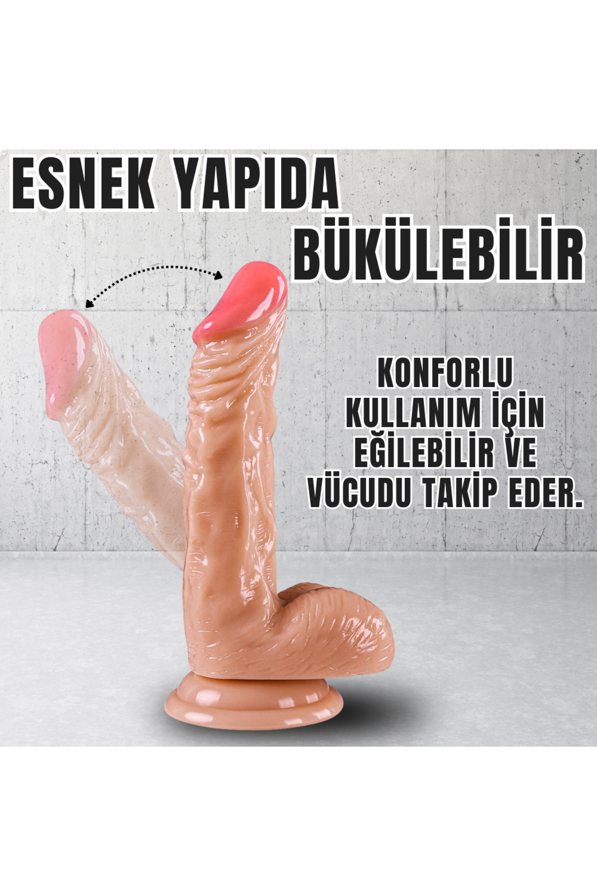 UNIQUE Realistik Dokuda Eğik ve Damarlı Dildo Vantuzlu Gerçekçi Yapay Penis 18 CM 3