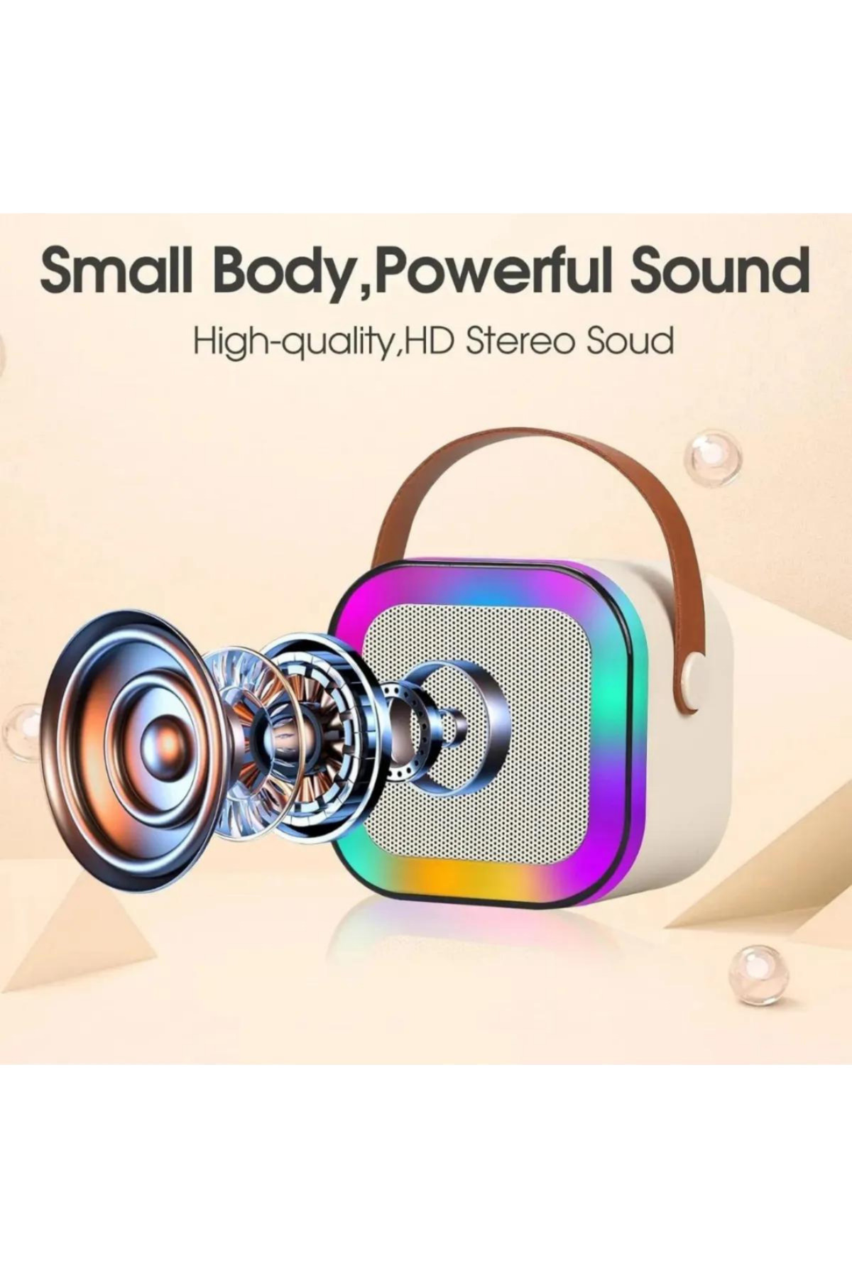 Karaoke Hoparlör 5W Tf Kart/Usb/Tws Özellikli 2inch Bass Mikrofonlu RGB Işıklı Bluetooth Speaker 4