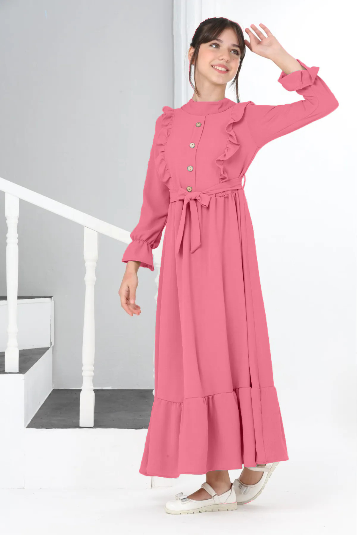Young Girl Aerobin Linen Fabric Long Length Modest Dress 11years-12years-13years-14years-15years