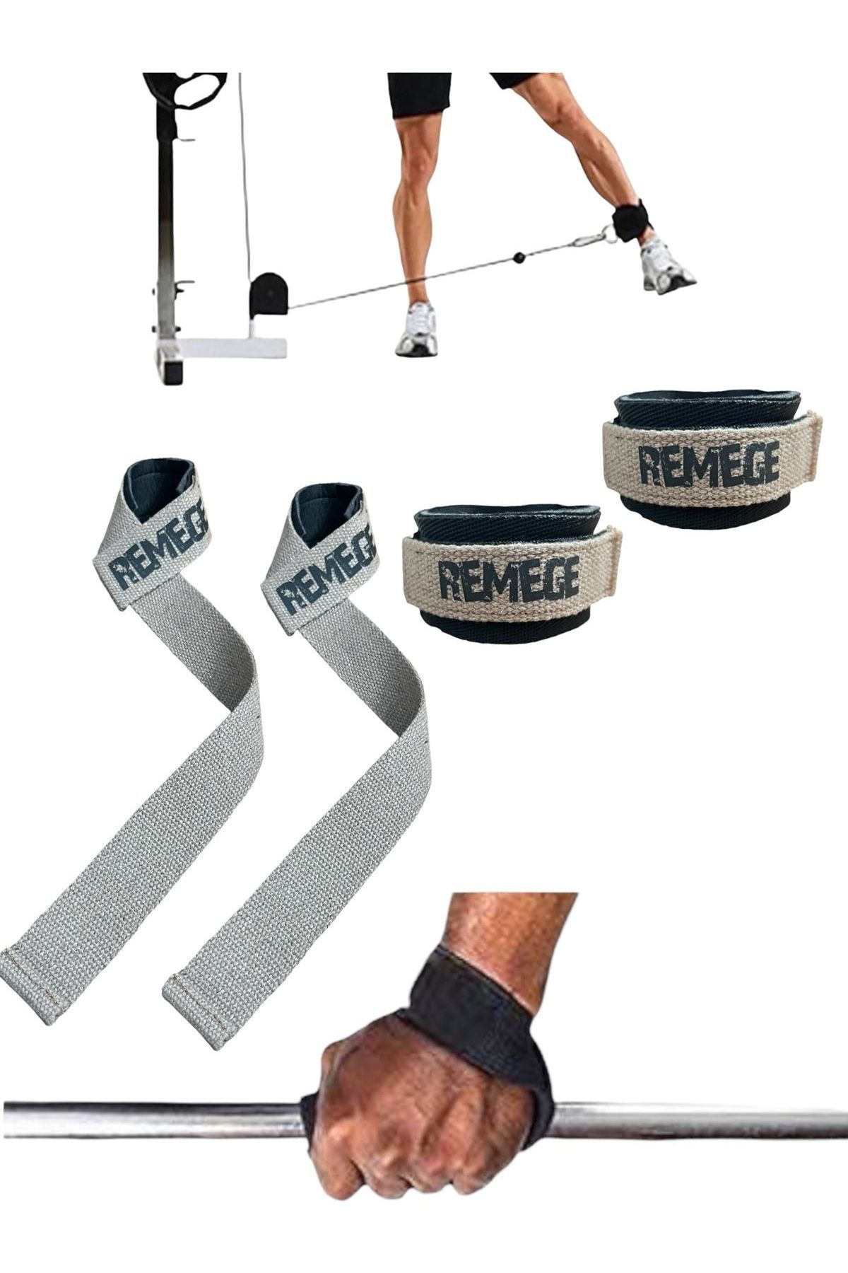 REMEGE Halter Ağırlık Kaldırma Kayışı Strap - D-Ring Fitness Reformer Crossfit Ayak Bilek Kayışı İkili Set