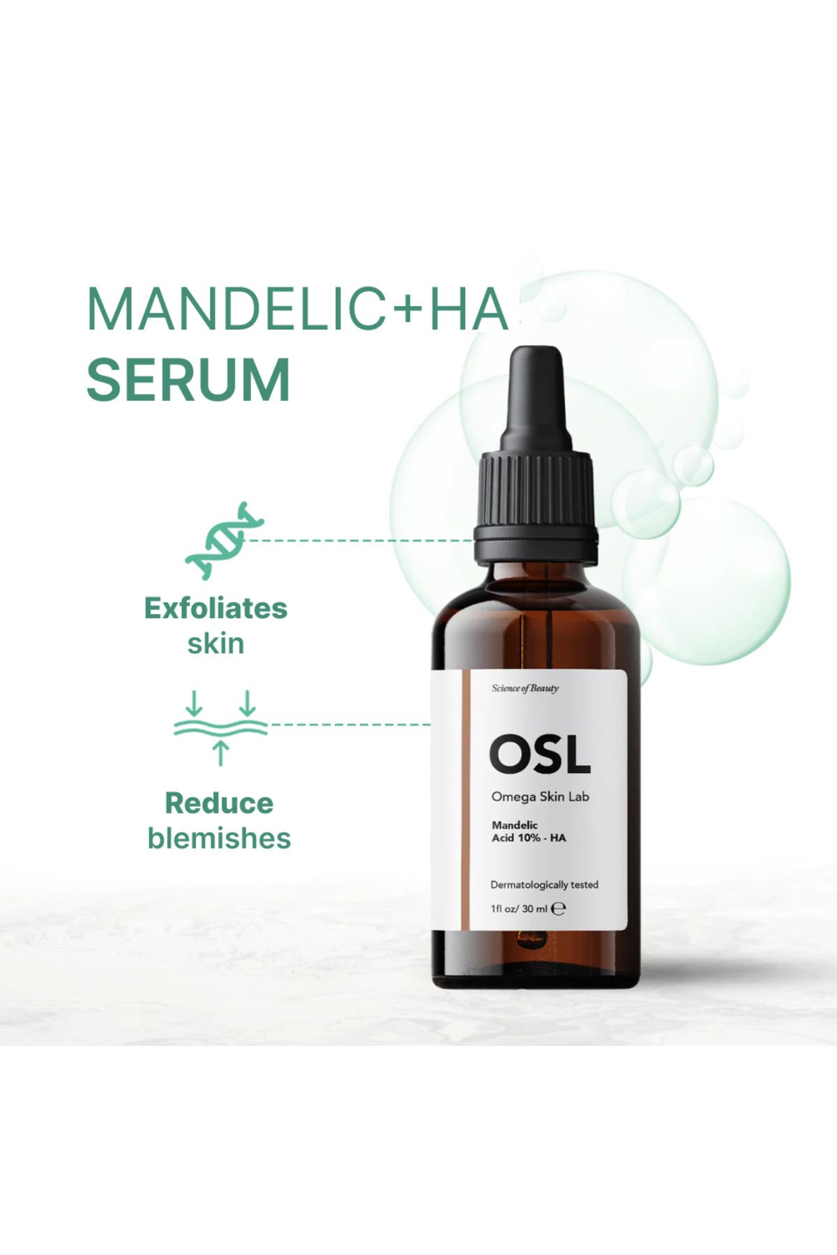 سرم صورت OSL Mandelic Acid-HA 30 ML محلول مراقبت از پوست دوستانه برای پوست های چرب/آکنه دار، منافذ تیگ OSL Omega Skin Lab