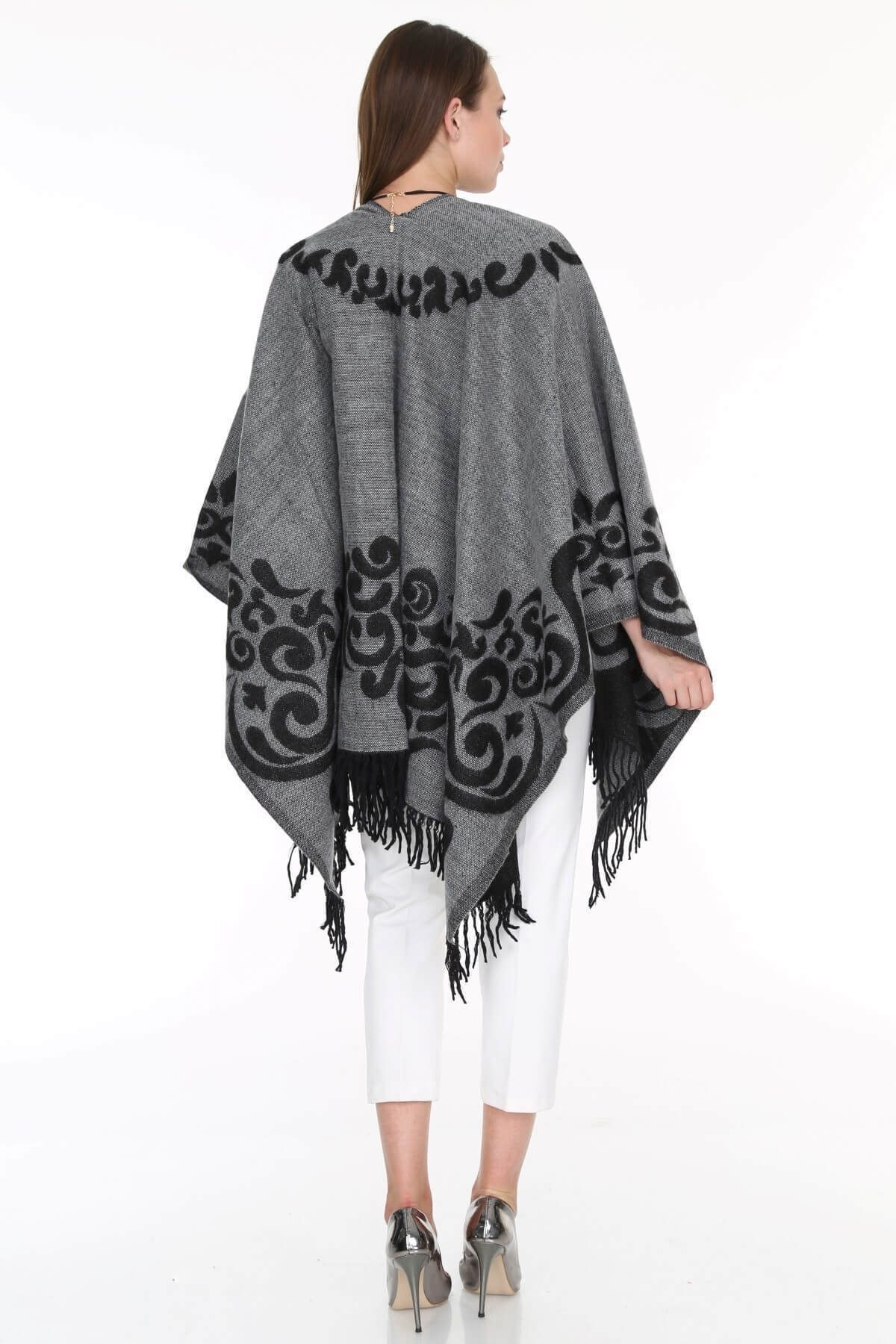 Patiska-Women's Gray Patterned Poncho 1163357 5