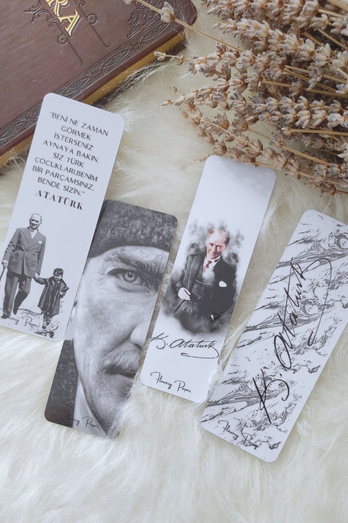 Flowery Paper Mustafa Kemal Atatürk Kitap Ayracı 4'lü Set