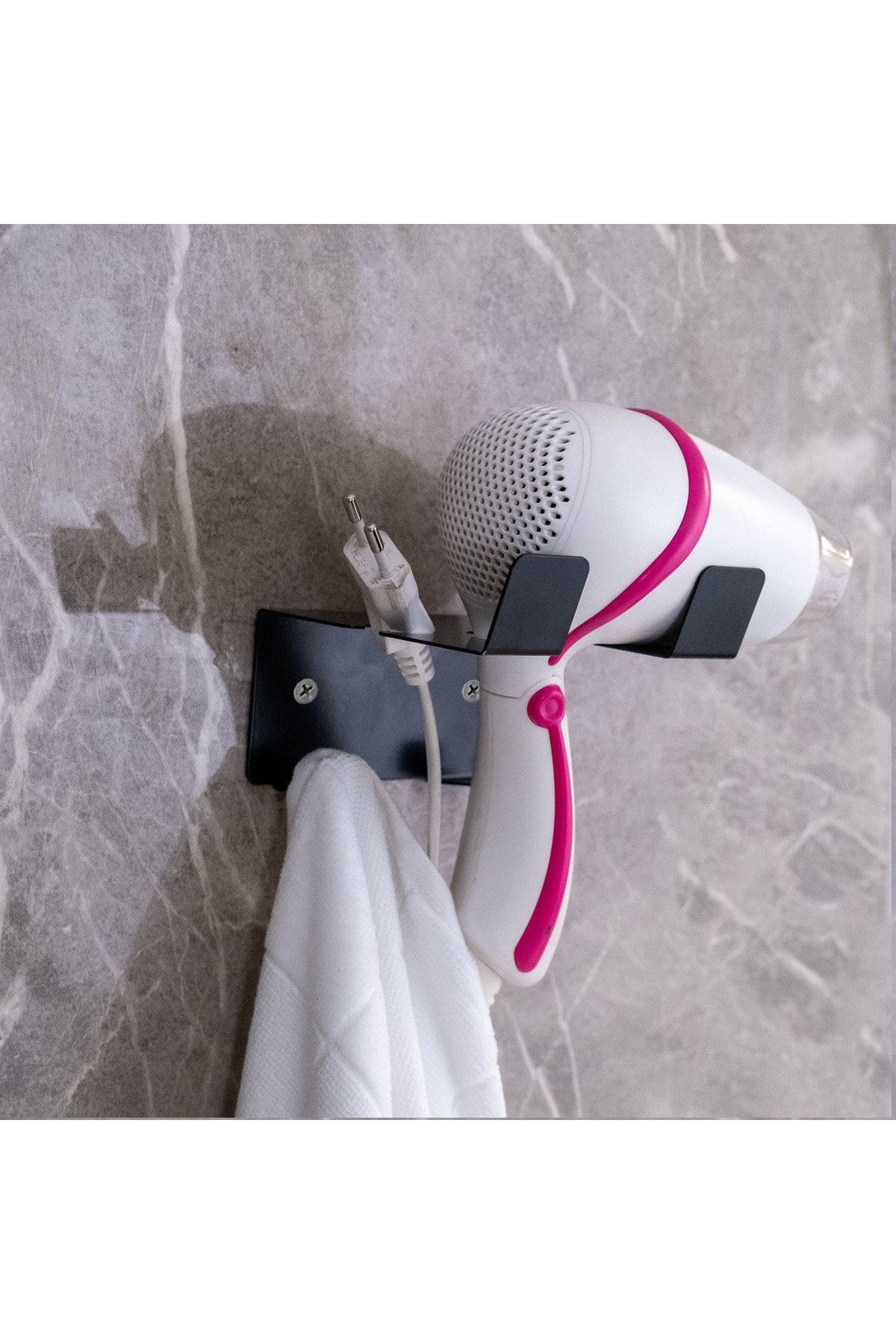 BATH BLACK CONCEPT-Black Hair Dryer Holder, Black Blow Dryer Bathroom Shelf Hanger 3