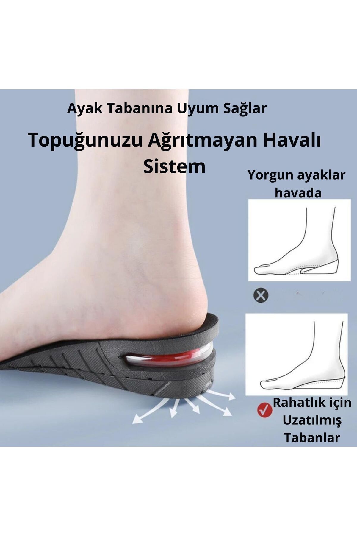 Hava Yastıklı, 3 Ve 4,5 Cm Eklemeli Boy Uzatan , Gizli Topuk Yükseltici, Boy Uzatıcı Tabanlık 6