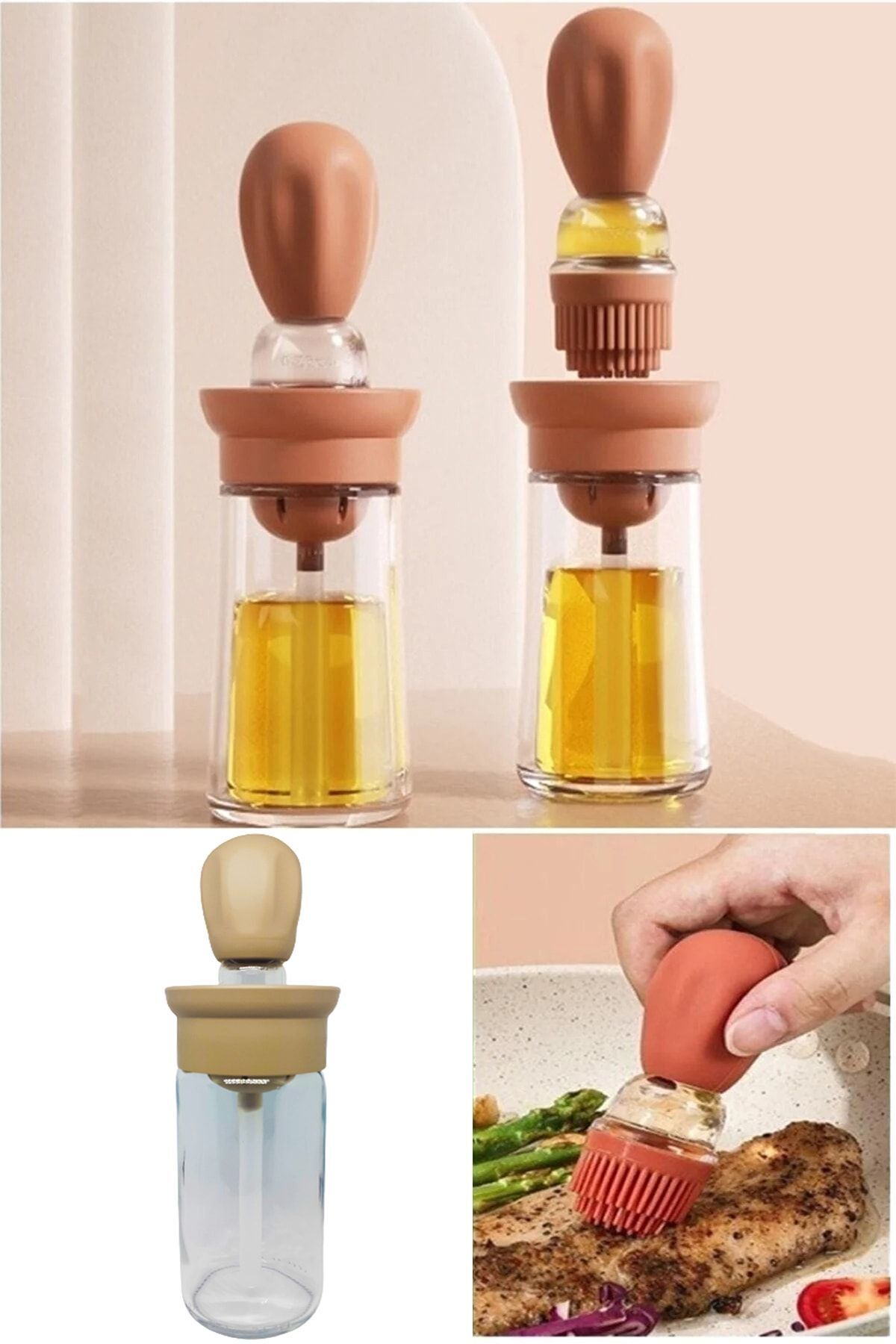 Silicone Oil Sauce And Egg Brush Oil Brush With Bowl Silicone Brushed Oil Can - Cream