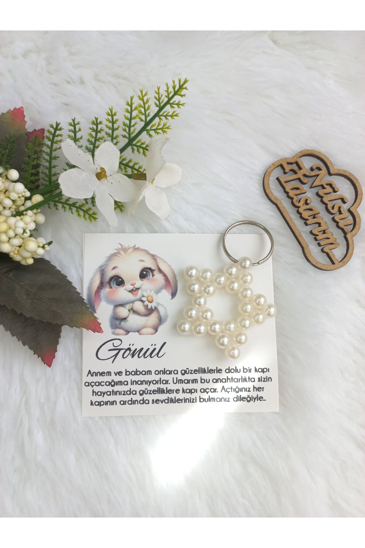 Nilsu Tasarım 15 Adet İnci Yıldız Anahtarlık-Kişiye Özel Kart-Doğum Günü - Yeni Doğan - Mevlid - Sünnet Hediyelik