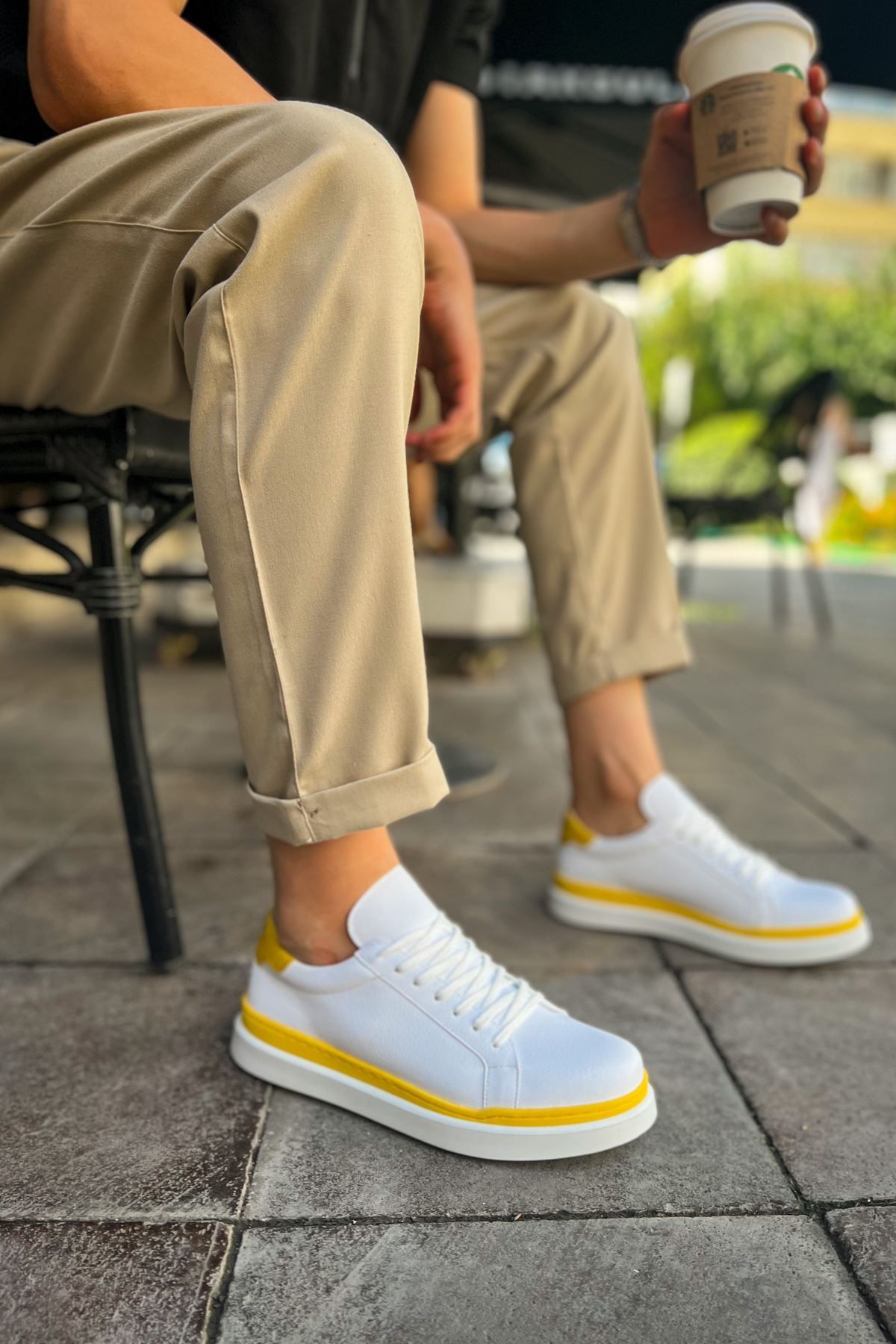 BZ Moda Santoni B979 - Pantofi Casual Pentru Bărbați Cu Talpă Ortopedică Alb/galben Cbt Masculin - 42