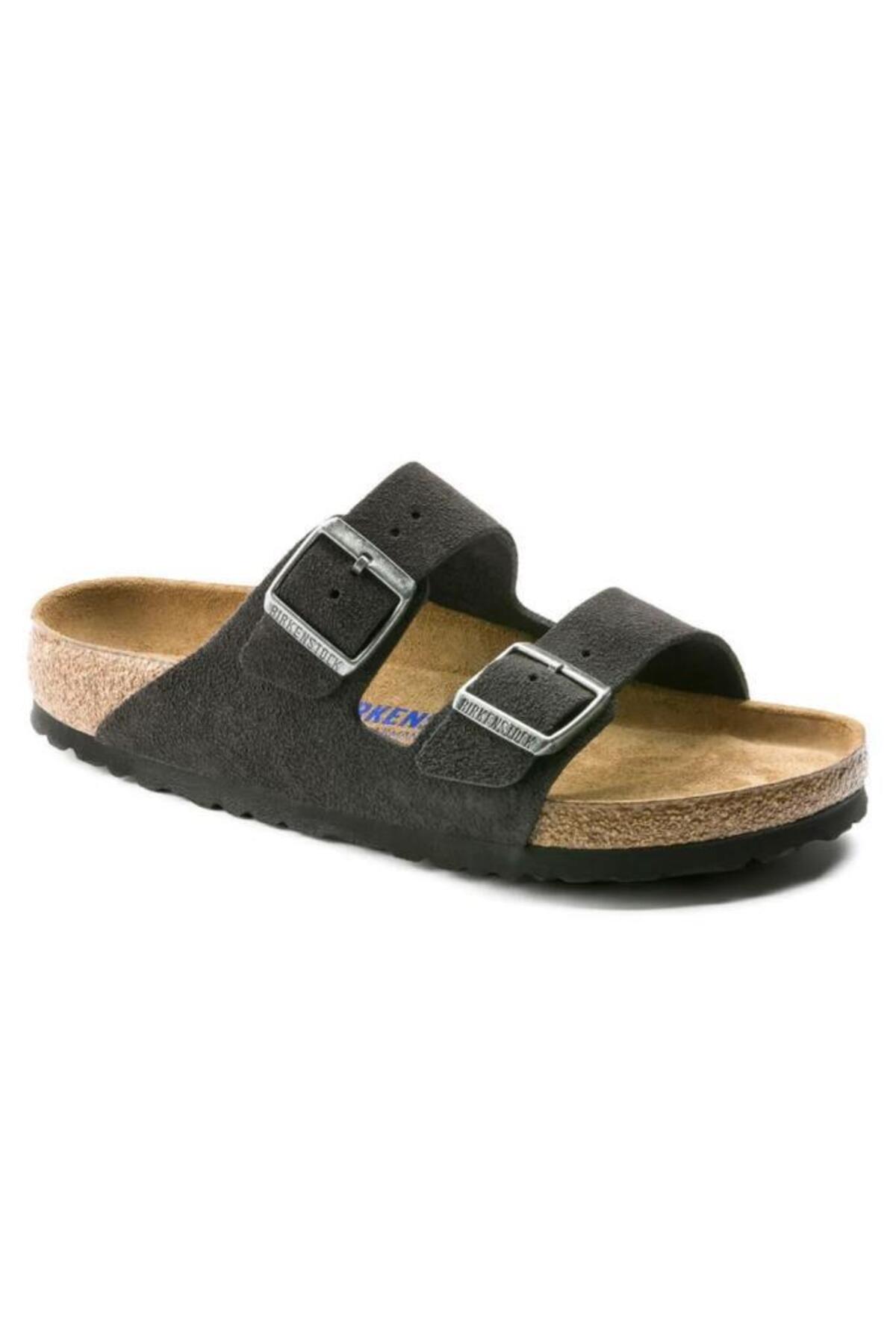 دمپایی زنانه خاکستری مخمل آریزونا Bs مدل 0552323 بیرکن استاک دمپایی Birkenstock