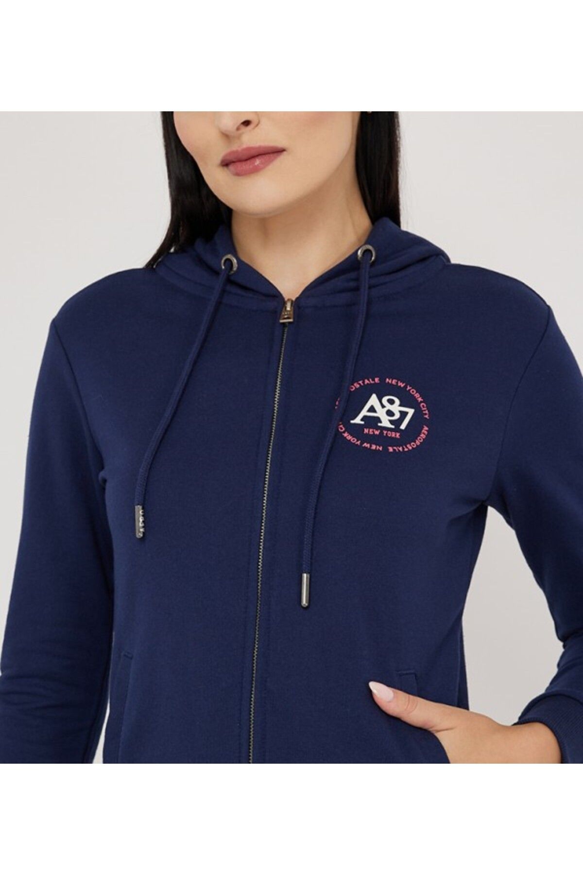 Aeropostale-سويت شيرت بقلنسوة نص أزرق للنساء 3