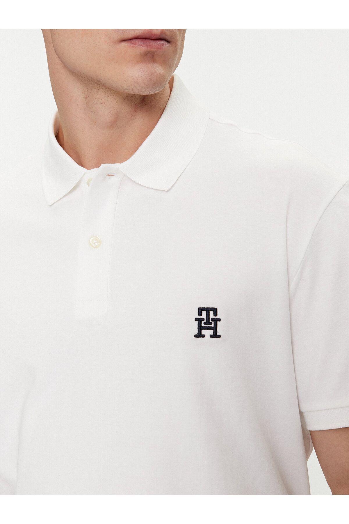 تی شرت یقه پولو سفید مردانه بافی بافندگی روزانه چوگان MW0MW34783 YBR Tommy Hilfiger
