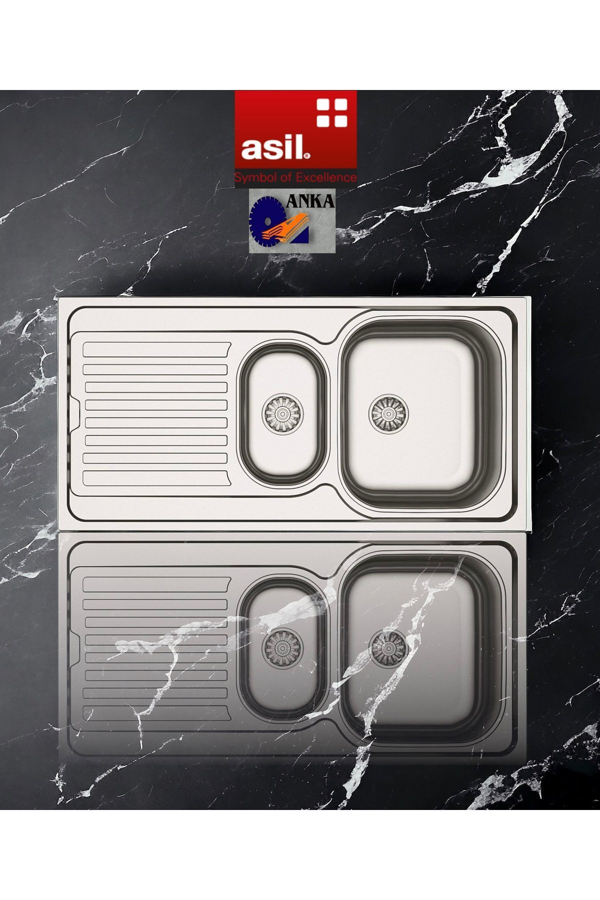 Asil Krom Inset Series As 148 50×100 Sol Damalıklı Paslanmaz Çelik Mutfak Evyesi (SİFON DAHİL)