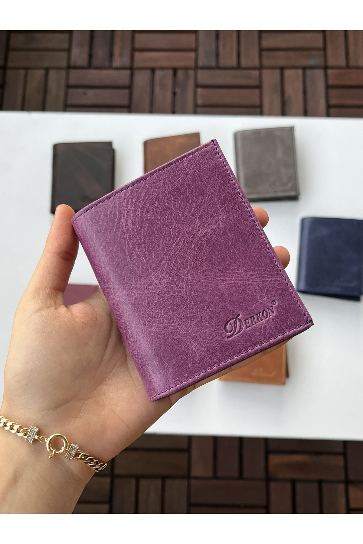 Derkon  Monaco Hakiki Crazy Deri Cüzdanı Mor Renk - Görsel 6
