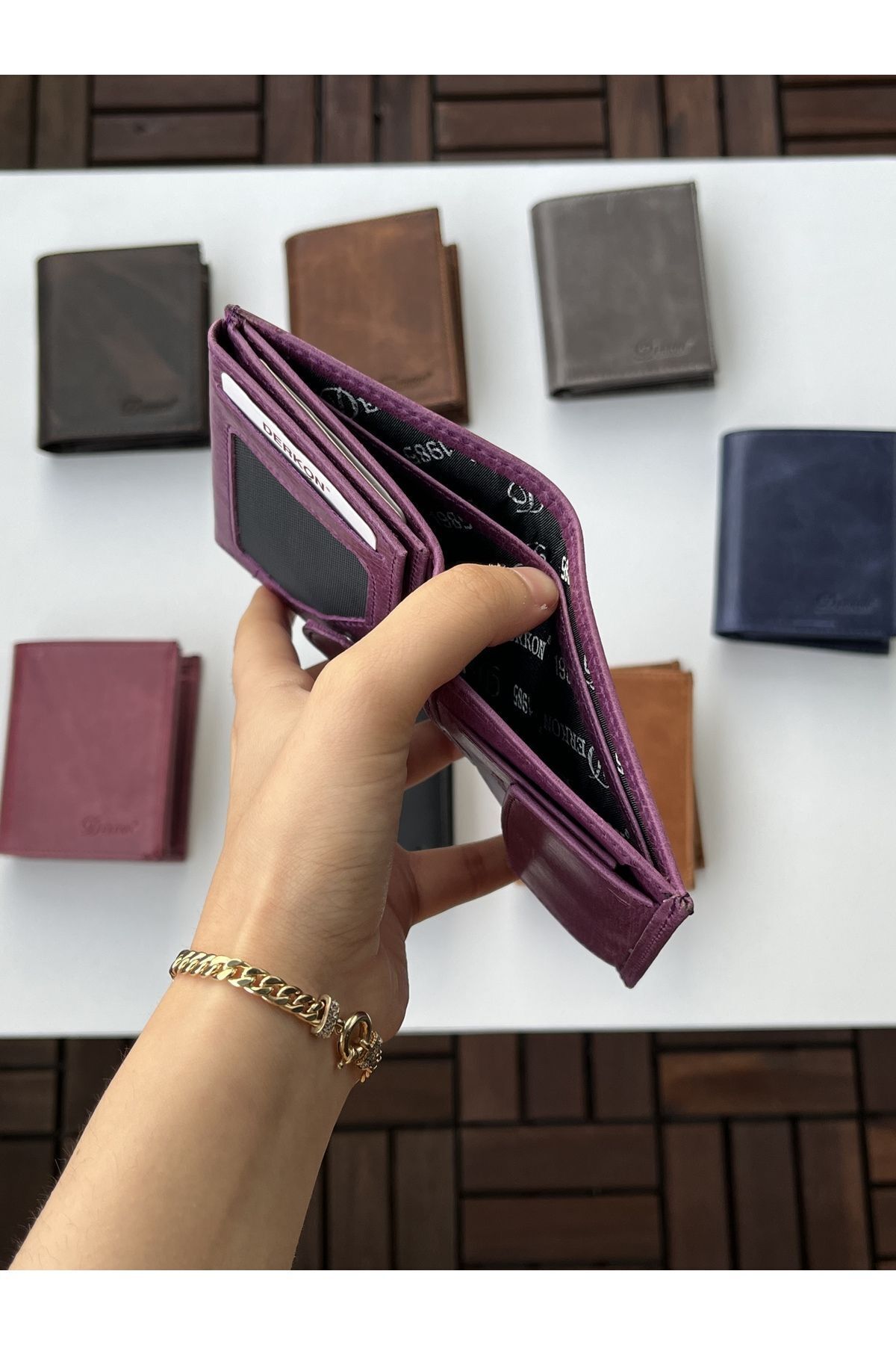 Derkon  Monaco Hakiki Crazy Deri Cüzdanı Mor Renk - Görsel 5