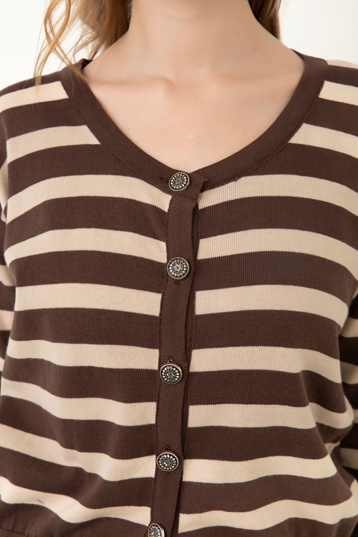 Give Way  Kadın Çizgili Triko Hırka (HEDİYE KUTULU) - Görsel 5