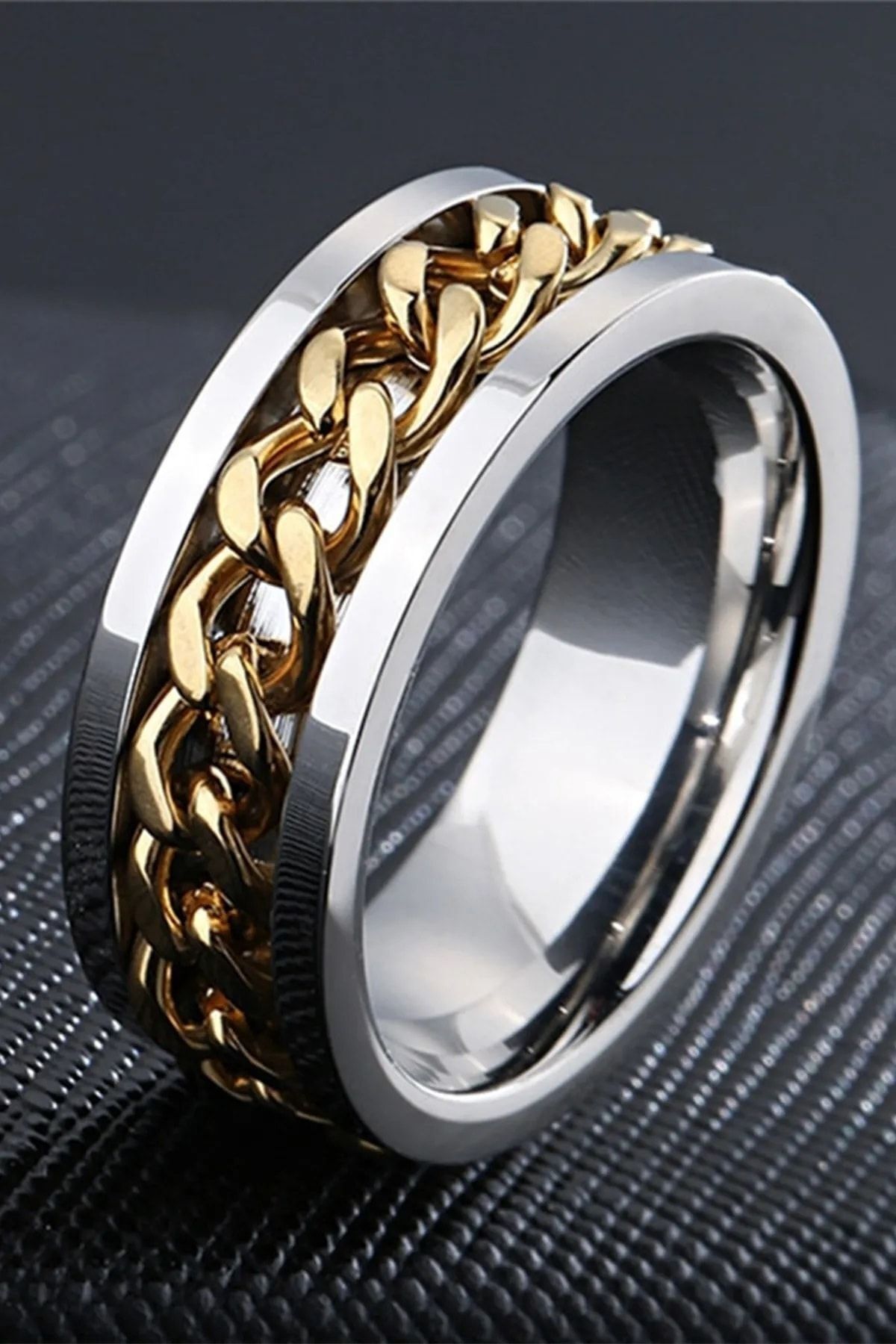 CAXBERN Unisex Stainless Steel Rotatable Chain Ring in the Middle Men Women Anti stress Ring Trendyol