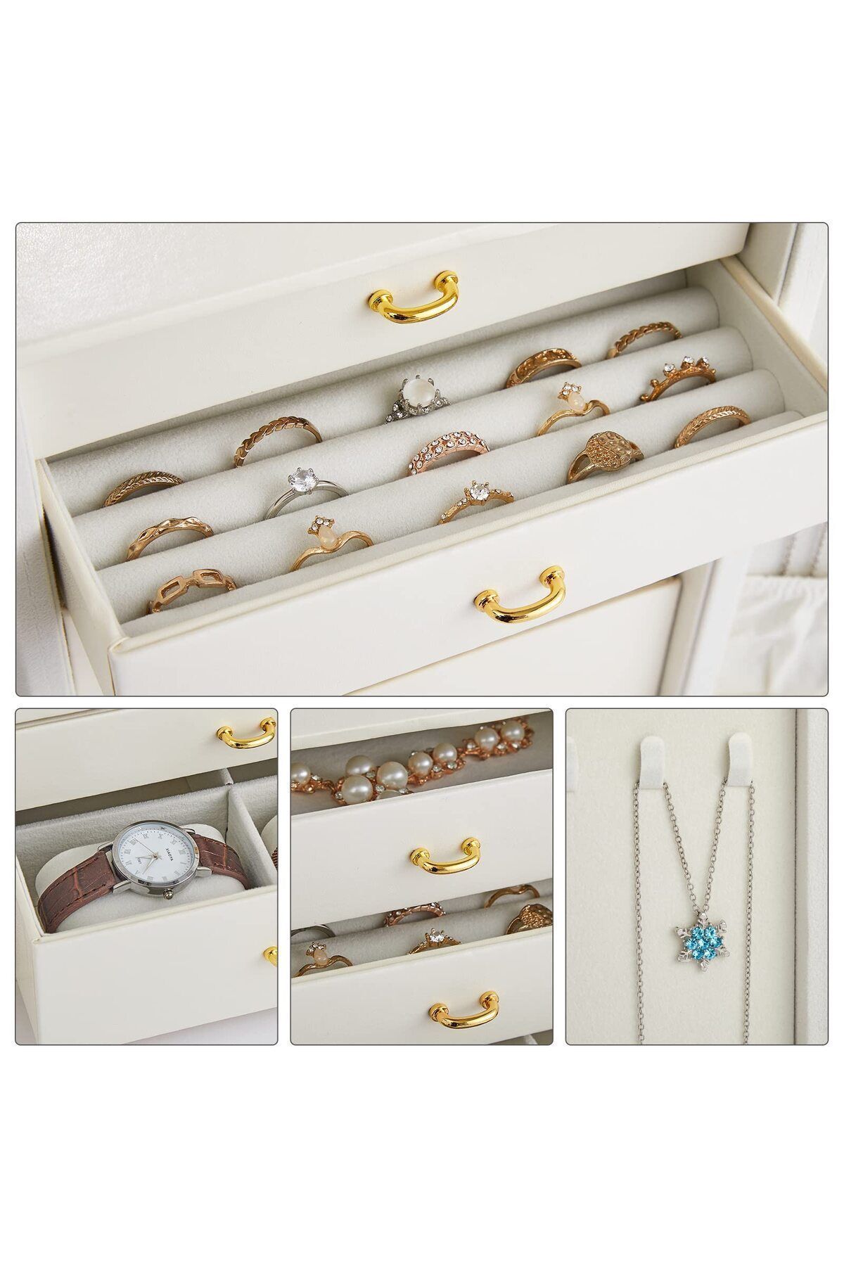 SheSee-Luxury Jewelry Earring Ring and Necklace Bracelet Watch Organizer - 24X20X18 Cm, Pu Leather and Suede Inside 8