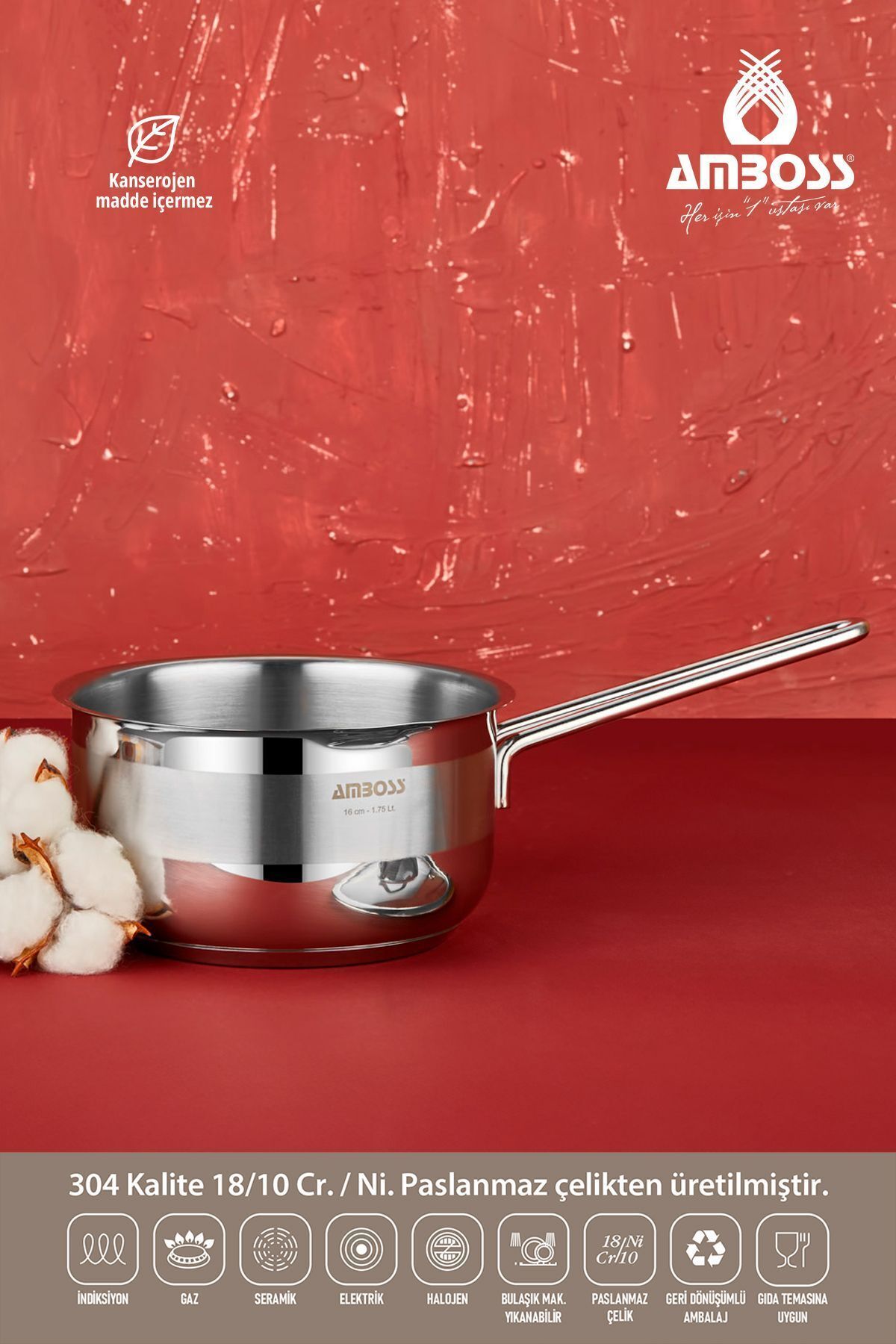 JUSTANDSHOP Cool Paslanmaz Çelik İndüksiyon Tabanlı Sütlük, Sosluk - 16 cm