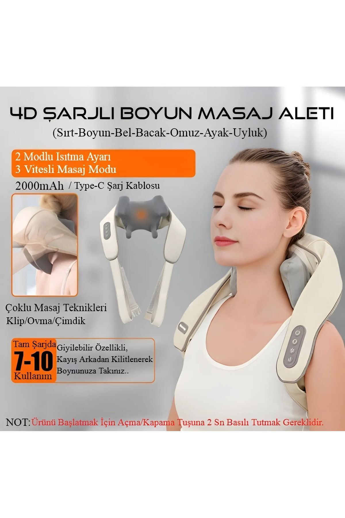 nextbuy 4D Type-C Şarjlı Boyun Askılı Masaj Aleti Sırt Omuz Kulunç Ağrı Isıtmalı Sıcak Kompres Ovmalı Cihazı