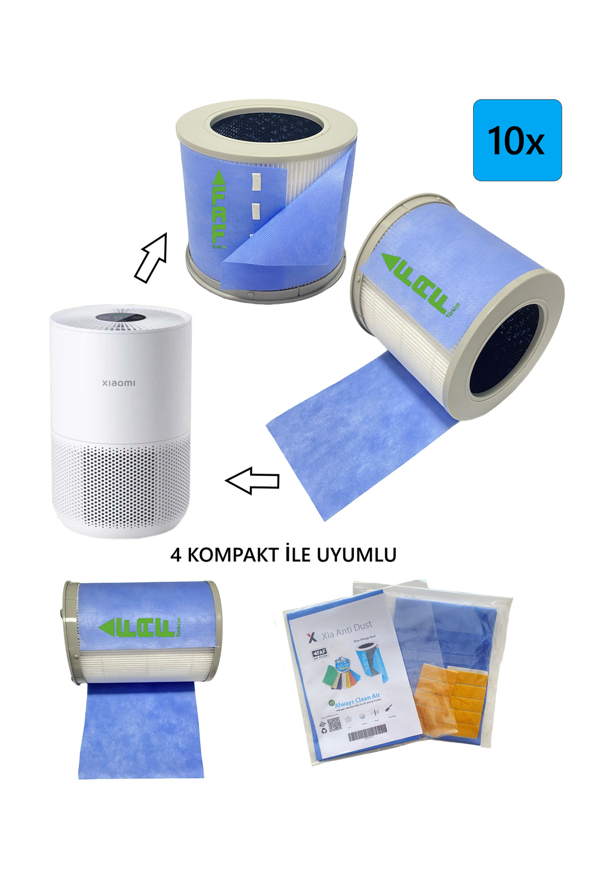 FAF FİLTRE Xiaomi Smart Air Purifier 4 Kompakt ile  Uyumlu  Toz Tutucu Ön Filtre 10 adet