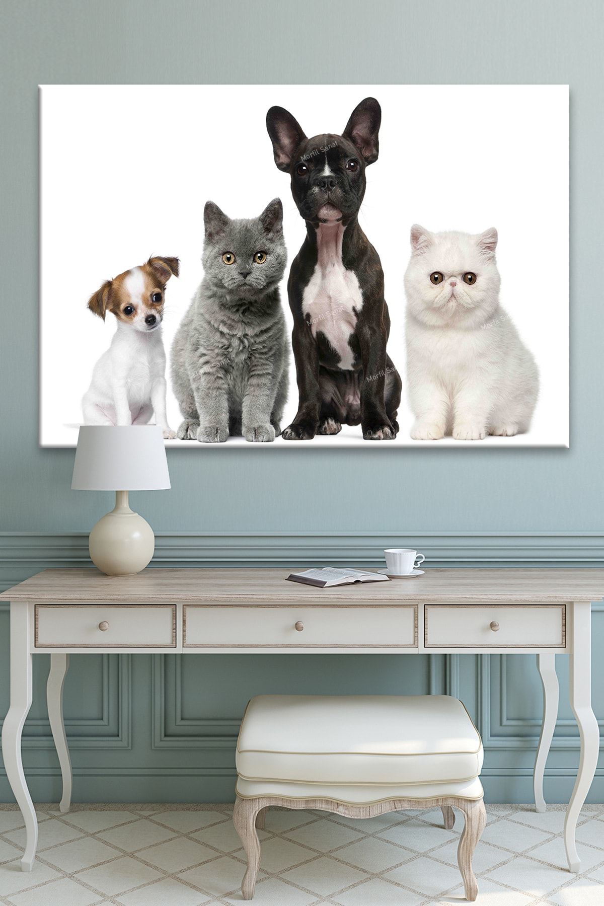 Sevimli Patiler Kediler Köpekler Dekoratif Kanvas Tablo