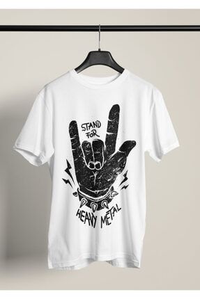 Heavy Metal El Baskılı Siyah Erkek Bisiklet Yaka T-shirt Crea0017