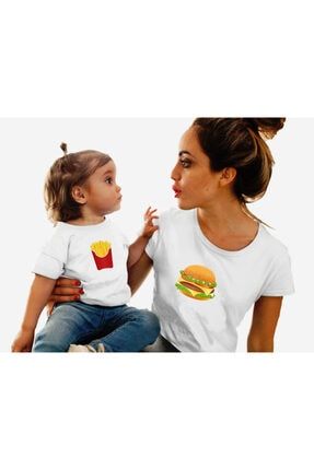 Anneler Günü Özel Anne Çocuk T-shirt Patates Hamburger Baskılı B-ANNECCK-02