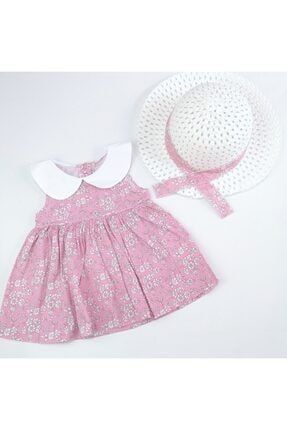 Bebe Yaka Mini Çiçekli Şapkalı Kız Bebek Elbise ACKVYZ69