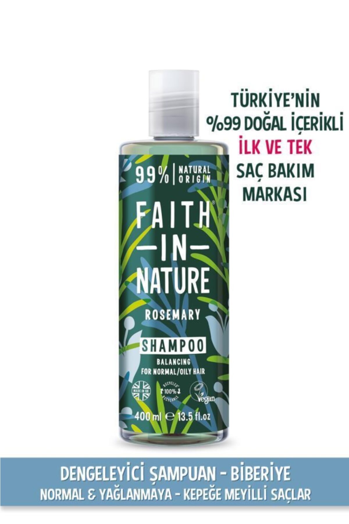 Faith In Nature %99 Doğal Dengeleyici Şampuan Biberiye Normal&Yağlanmaya-Kepeğe Meyilli Saçlar İçin