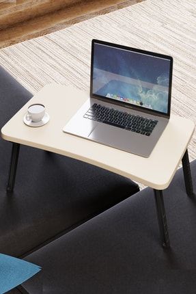 Renkli Laptop Sehpası Katlanabilir Yatak Koltuk Üstü Kahvaltı Bilgisayar Sehpası Krem LAPTOP1