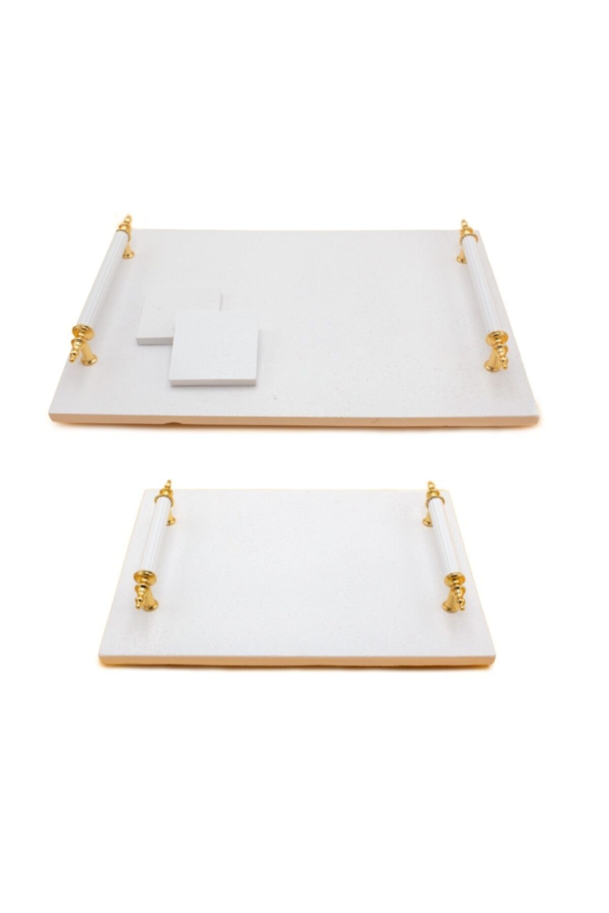 Yavuz Süs Beyaz Dikdörtgen Ikili Tepsi Seti