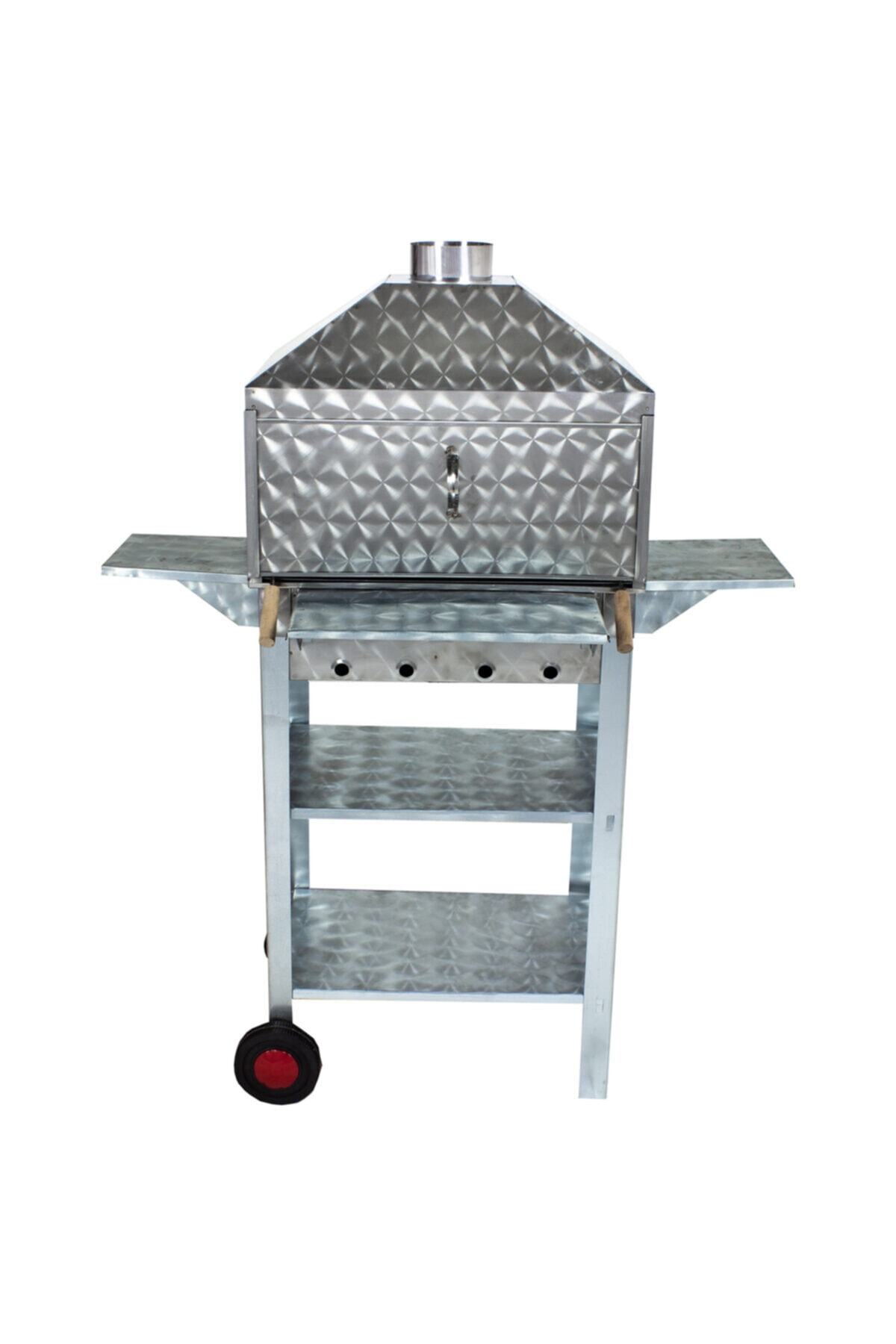 Mth-25 Lüx Davlumbazlı Kapaklı Bacalı Lama Izgaralı Mangal (2 Tekerlekli) 2