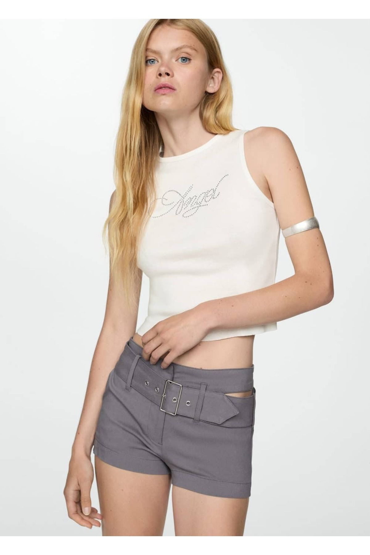 MANGO Woman-Asymmetrical Belted Shorts 1