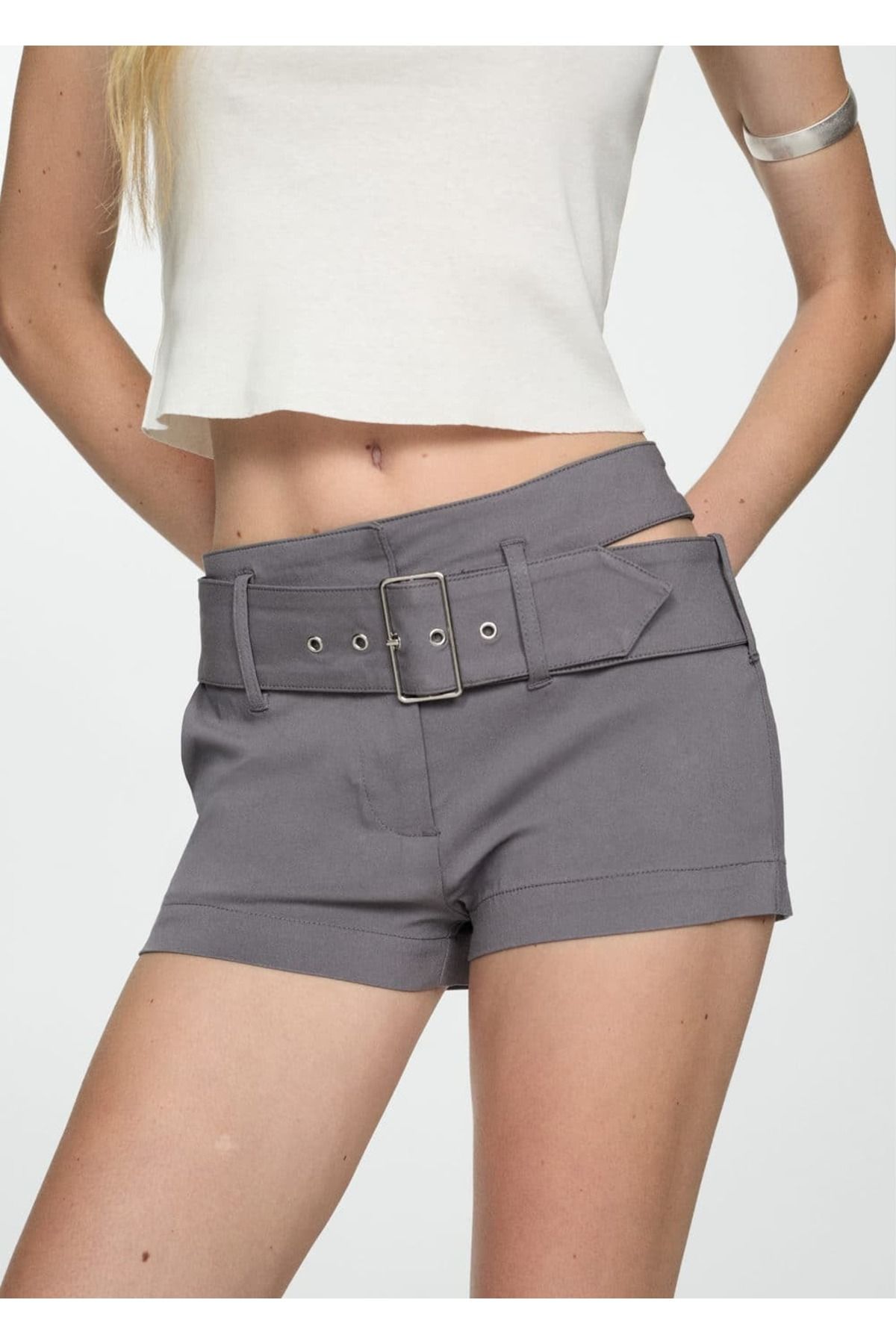 MANGO Woman-Asymmetrical Belted Shorts 7