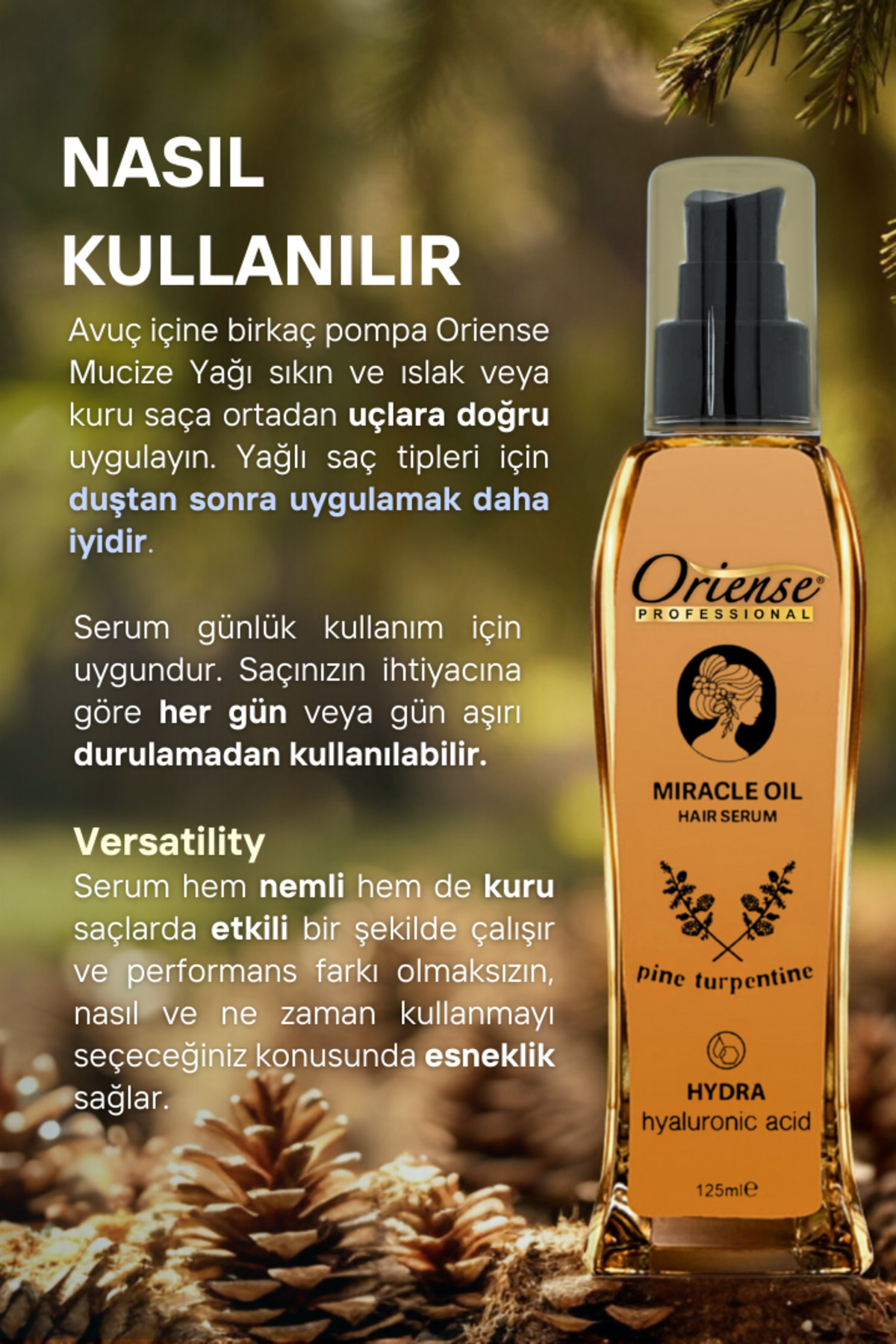 Çam Terebentin ve Hyaluronik Asit Saç Serumu, Yoğun Nem ve Onarım, Elektriklenmeyi Kontrol Eder — ORS-HRSRM-02 — تصویر 3 از 6