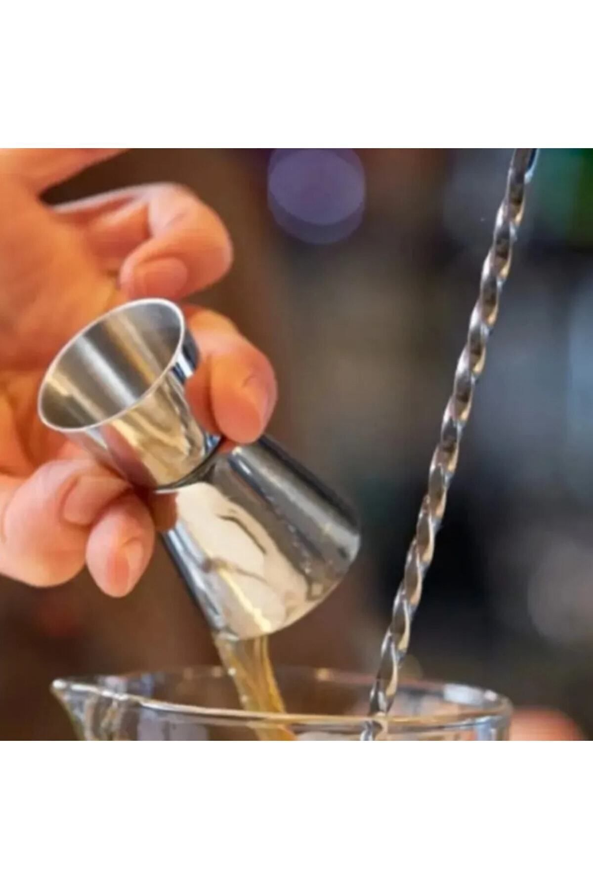 adin tasarım-Bar Spoon with Mallet + Jigger 1.5/3 Cl Cocktail Scale Bartender Bar Set Cocktail Mixing Spoon 2