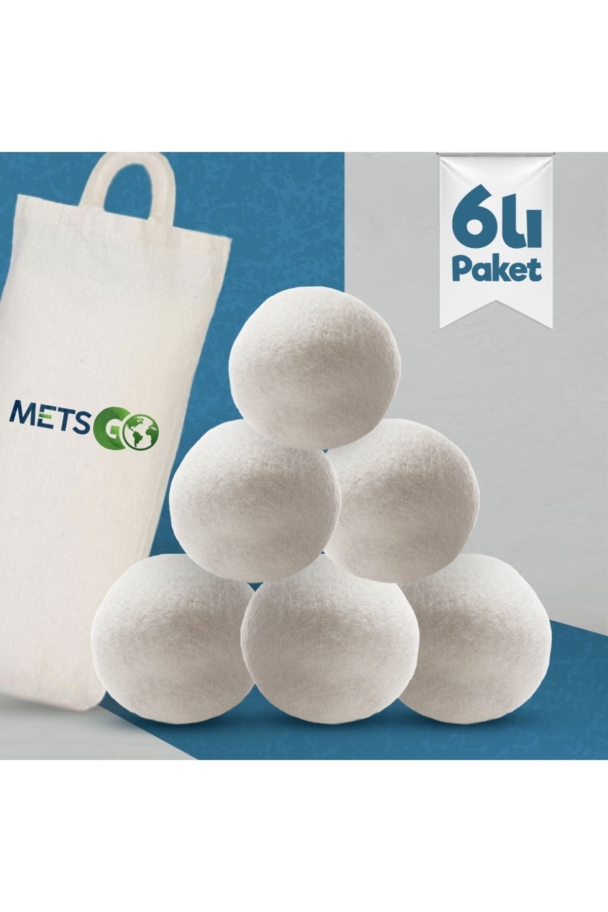 METS GO Metsgo ( 6 Adet ) Yün Kurutma Topu - Doğal Yumuşatıcı- Kırışık Giderici - Kurutma Makinesi Için