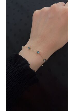 Goldstation 14 Ayar Altın Bileklik Göz Taşlı